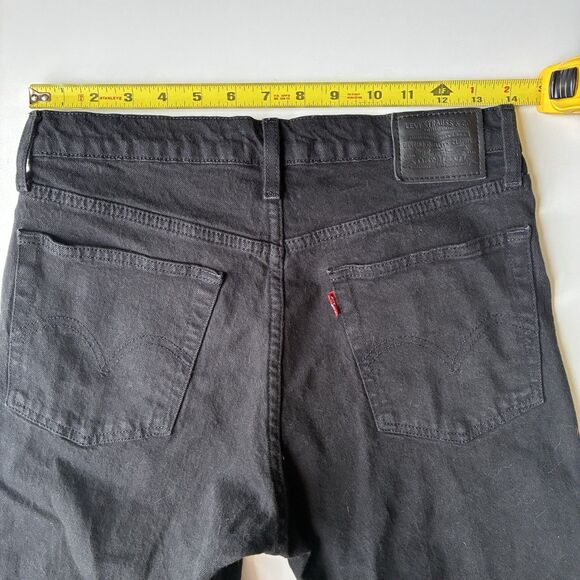 Levi’s Premium Wedgie Straight Leg Jeans Black Raw Hem Womens Size 27 Button Fly - Picture 12 of 16